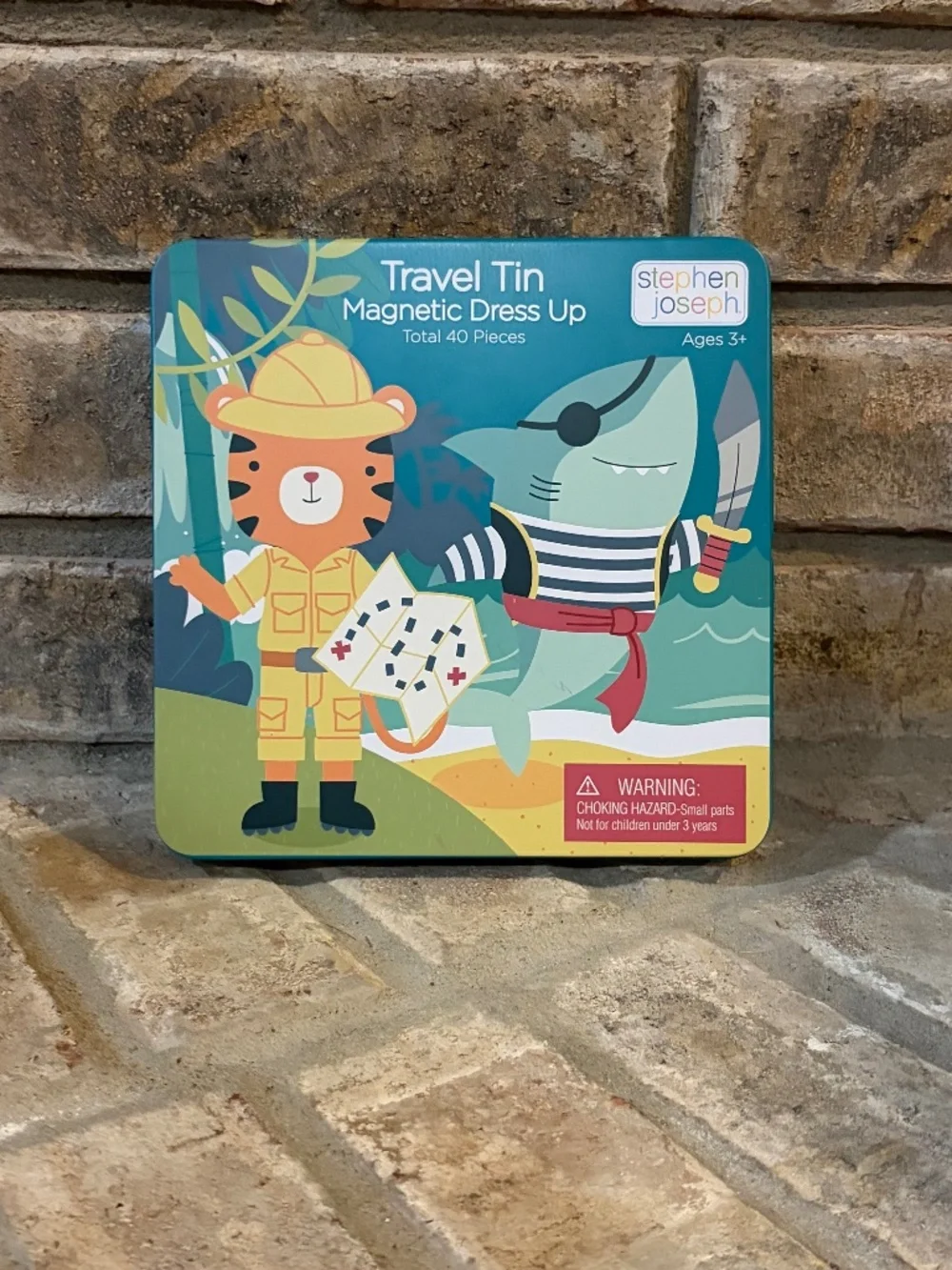 Stephen Joseph Gifts Boys Travel Tin Magnetic Dress Up Shark and Tiger Blue